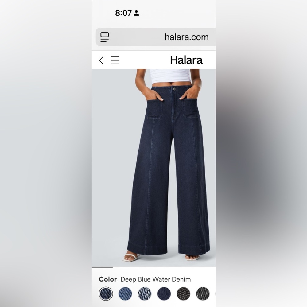 HALARA stretchy Women's Wide-Leg Dark Blue Jeans front pockets